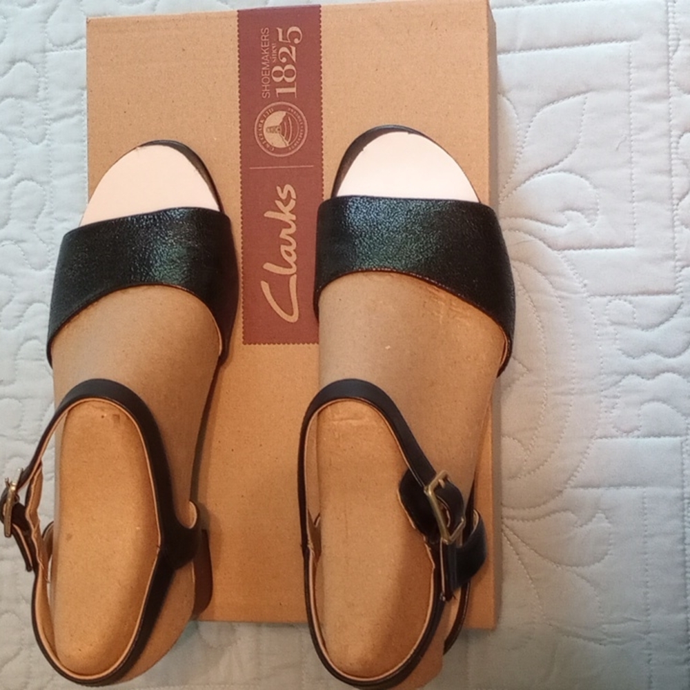 Clark's black heeled sandal, size 9